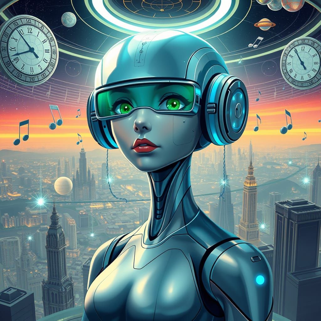 Futuristic Android in Cubist-Futurist Anime Style