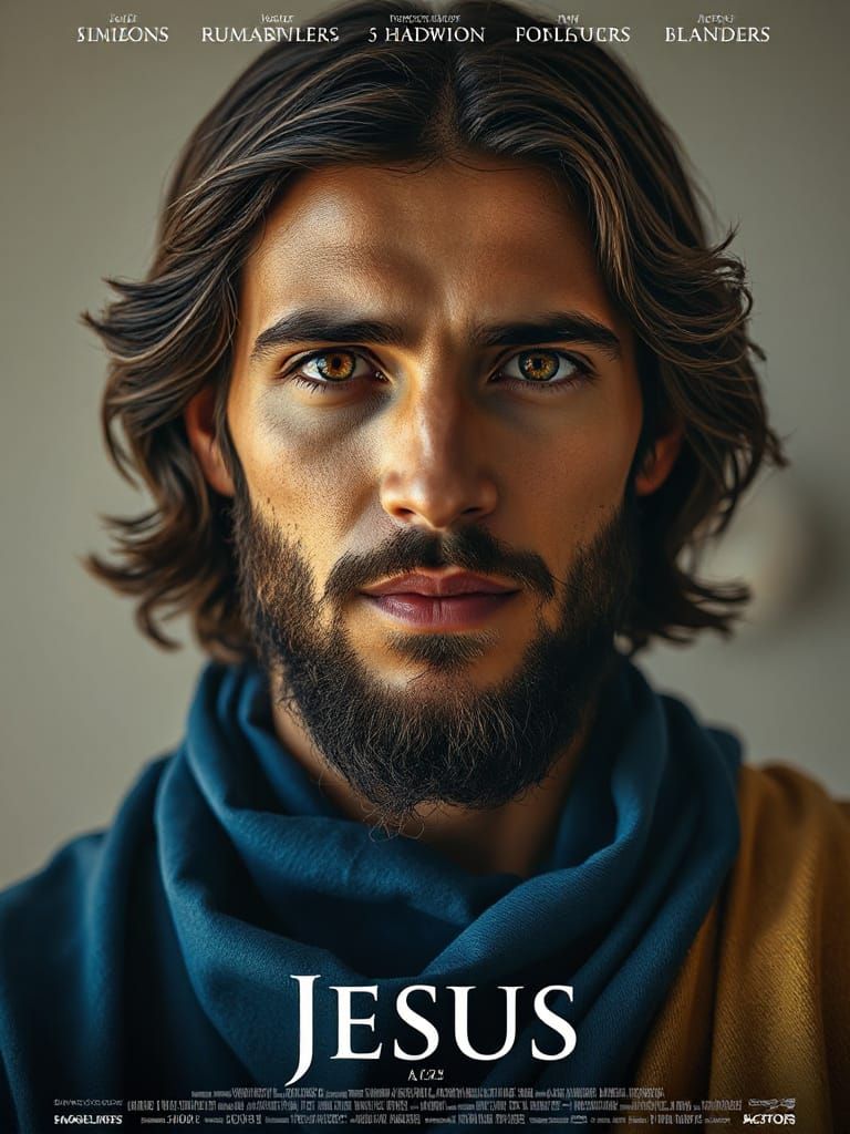 Jesus Movie Poster: Radiant Portrait in Dramatic Opera Style