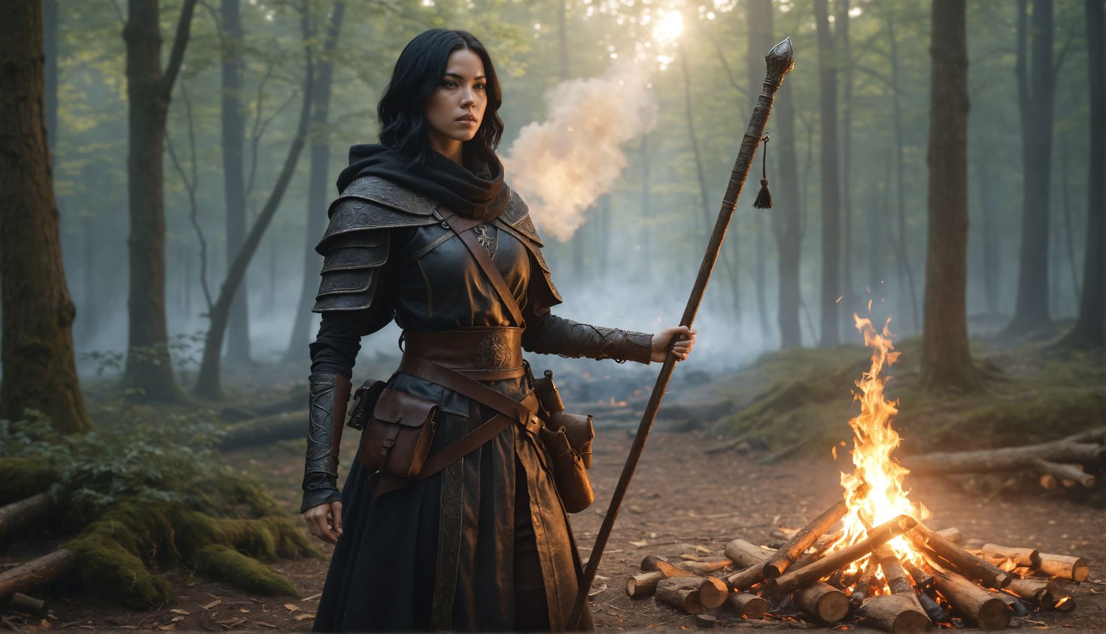 Monk in Woodland Scene with Quarterstaff