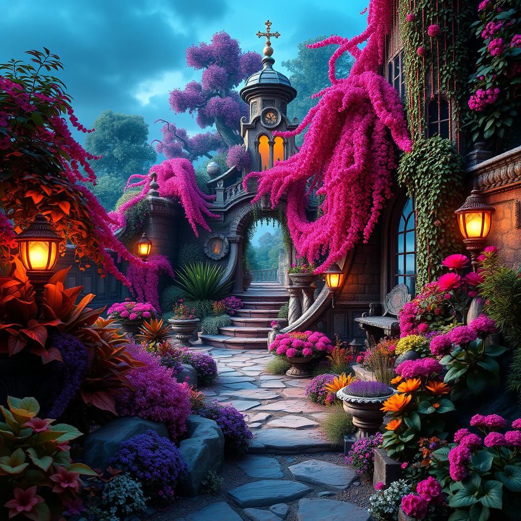 Rococo Garden with Abstract Elements in 8K