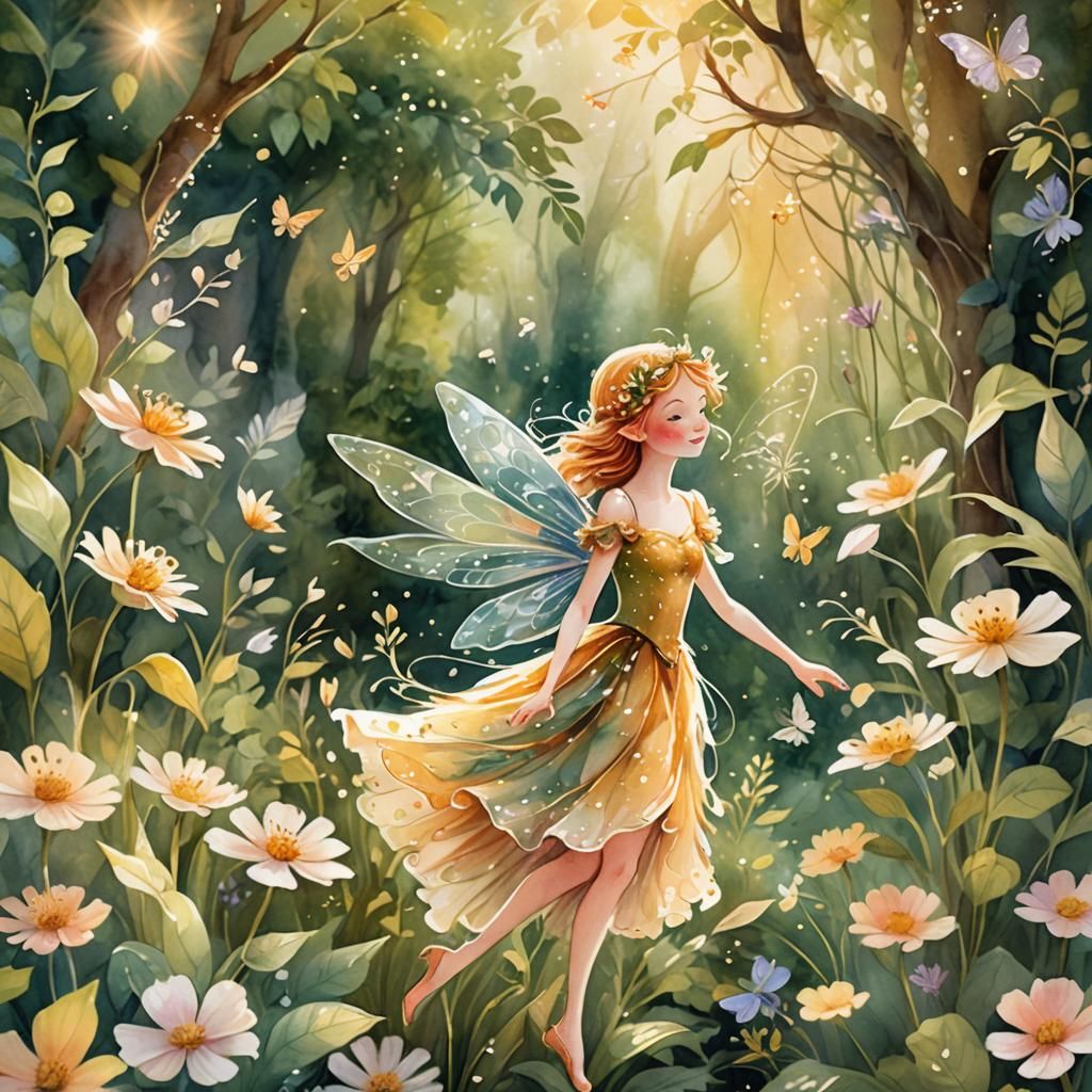 Enchanted Fairy Garden in Watercolor Style