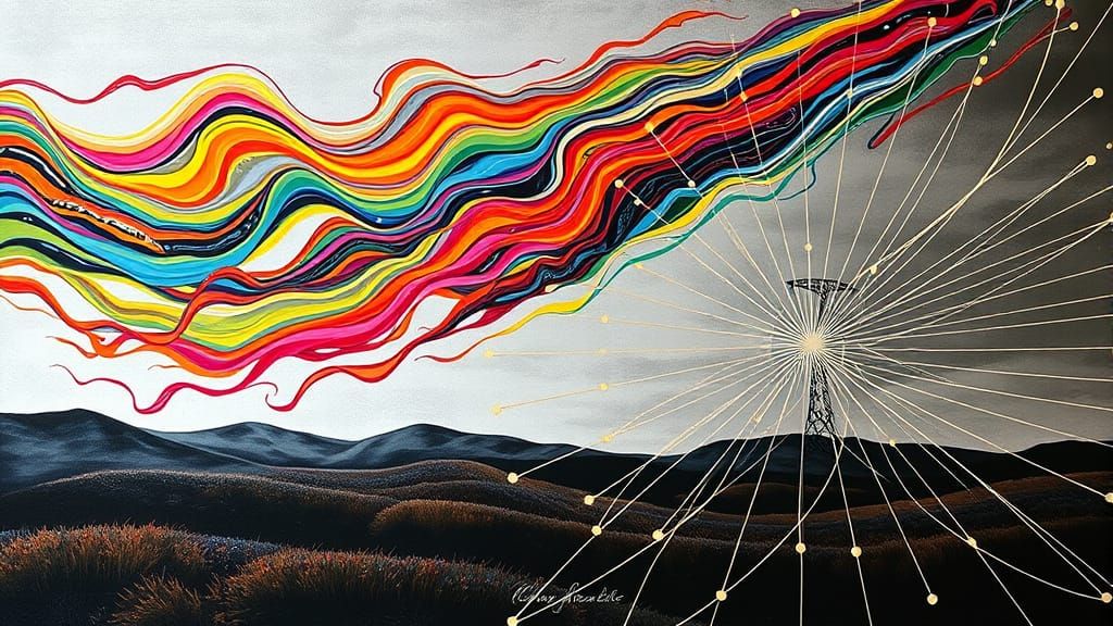 Swirling Paint Trails Dance Across a Minimalist Landscape