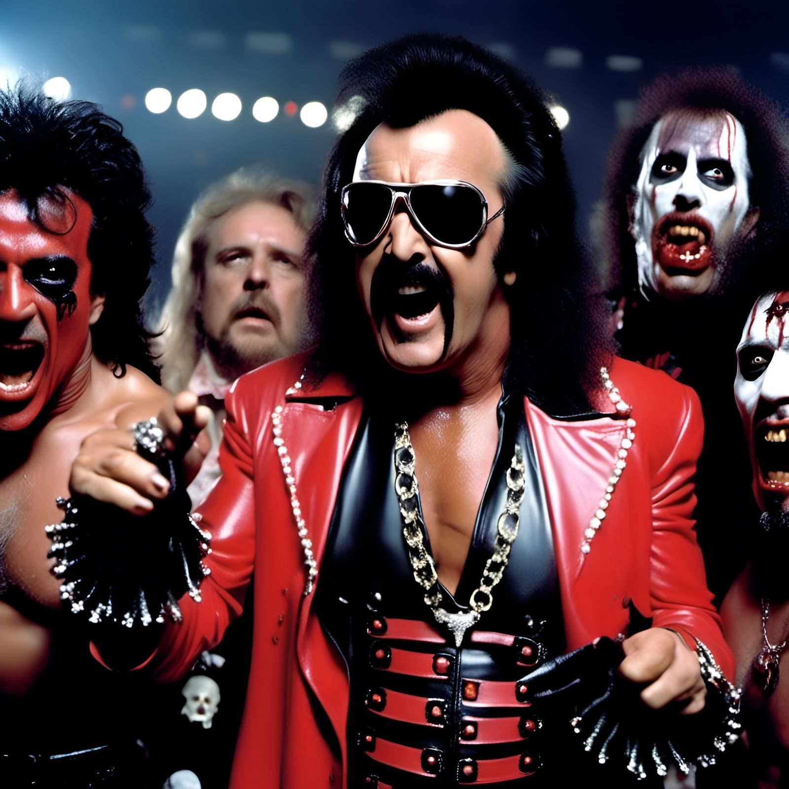 Jimmy Hart surrounded by wrestler zombies