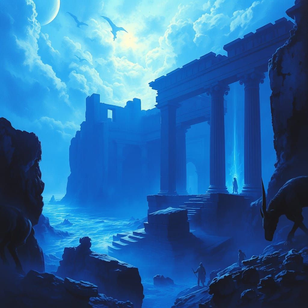 Dreamlike Mystical Realm in Vibrant Cerulean Hues