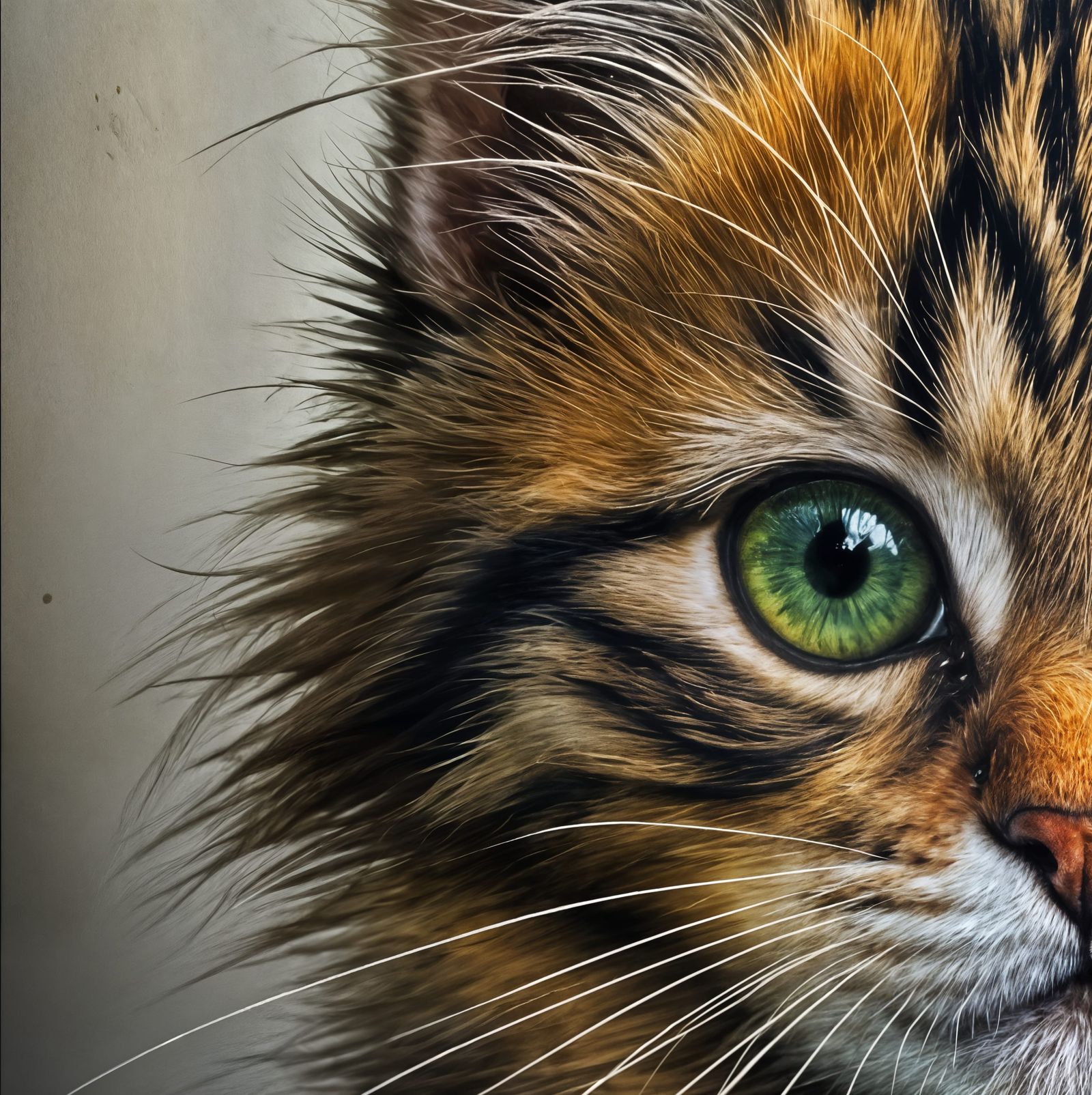 Warm Smile of Contemplative Kitten in Golden Hues