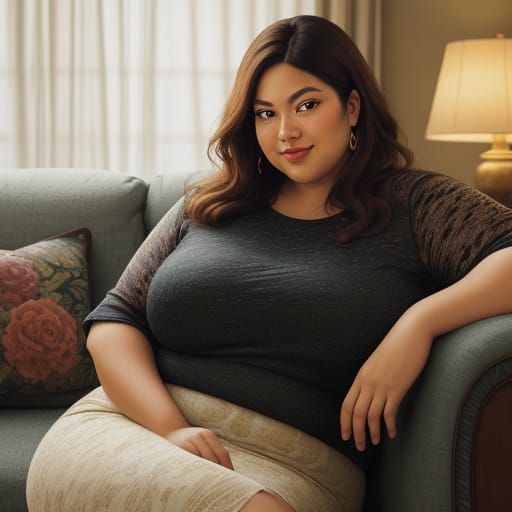 Warm Portrait of a Confident Curvy Woman in a Cozy Living Ro...
