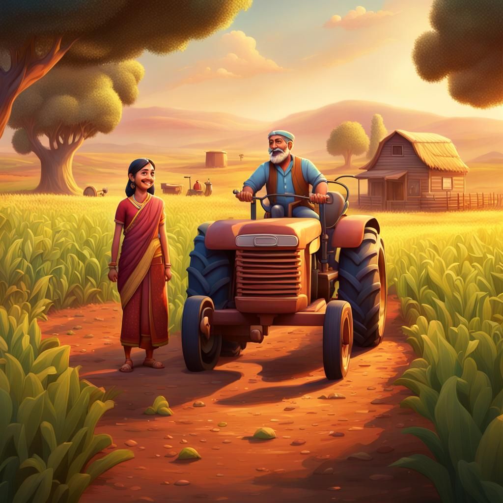 Indian Farmers in Field: Pixar-Style 3D Art
