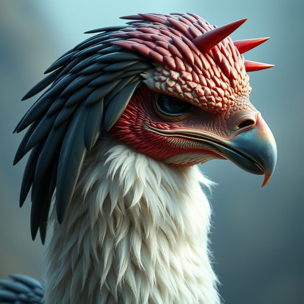 Biomechanical Hawk-Llama Creature in Surreal Dreamscape