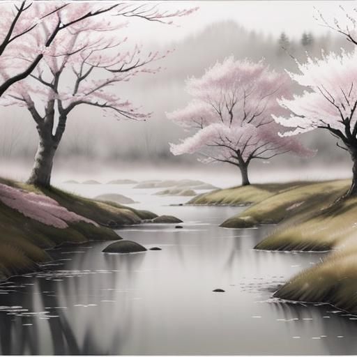 Greyscale Watercolor of Woman by Cherry Tree