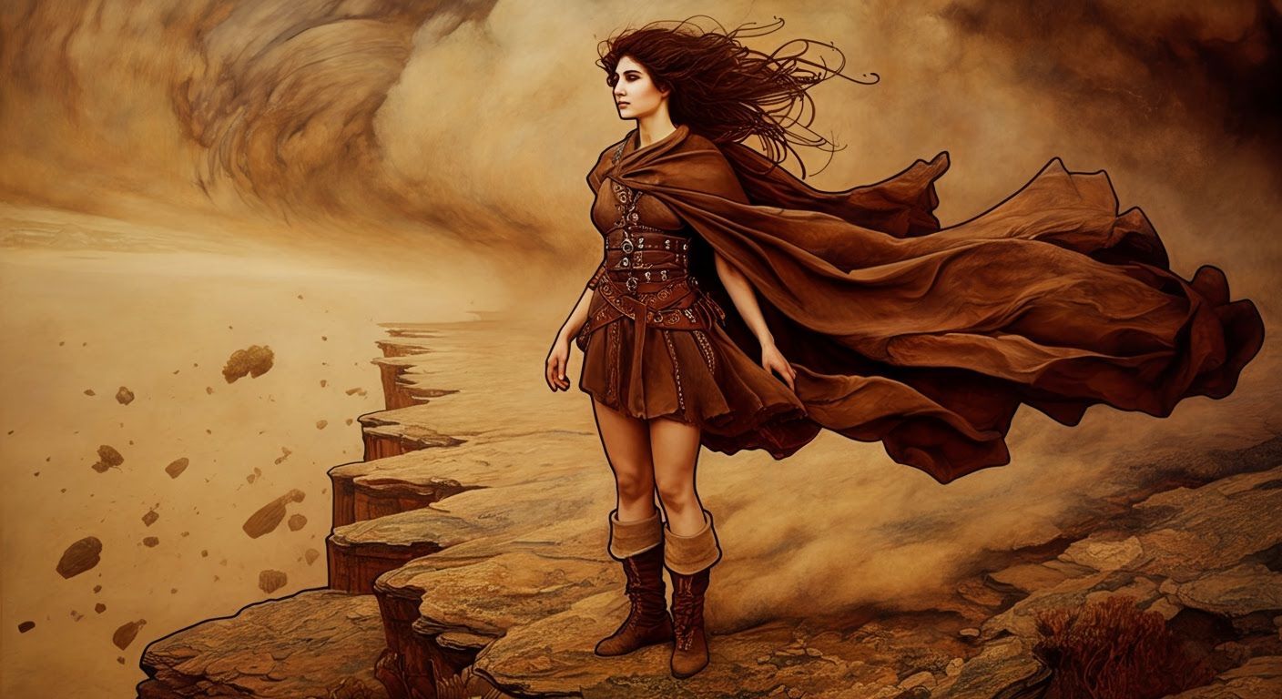 Woman in Dust Storm in Art Nouveau Style