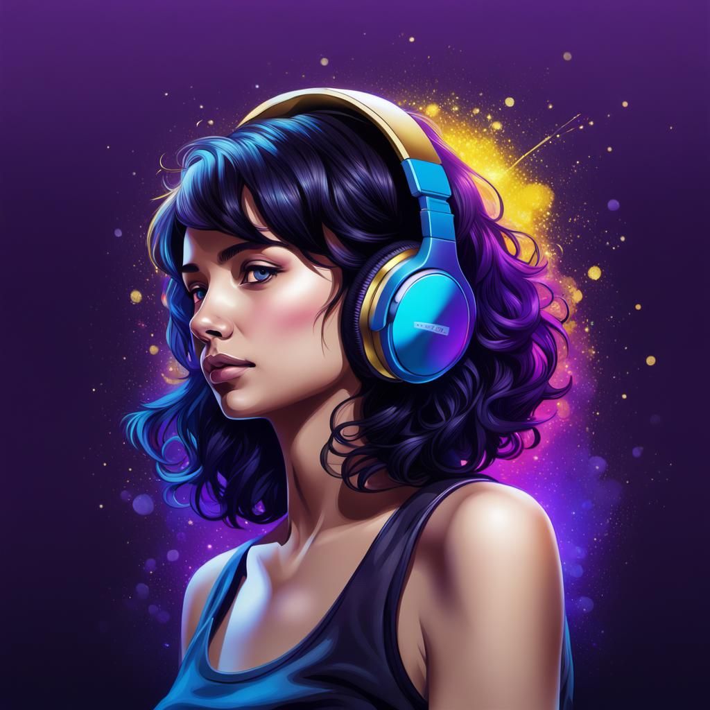 Hyperrealistic Portrait of Woman with Wireless Headphones