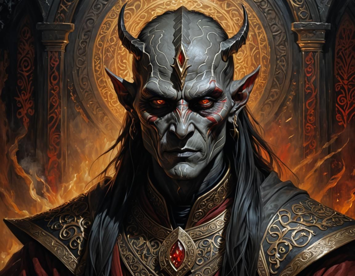 Ethereal Dunmer Portrait in Oil, Gothic Dark Fantasy