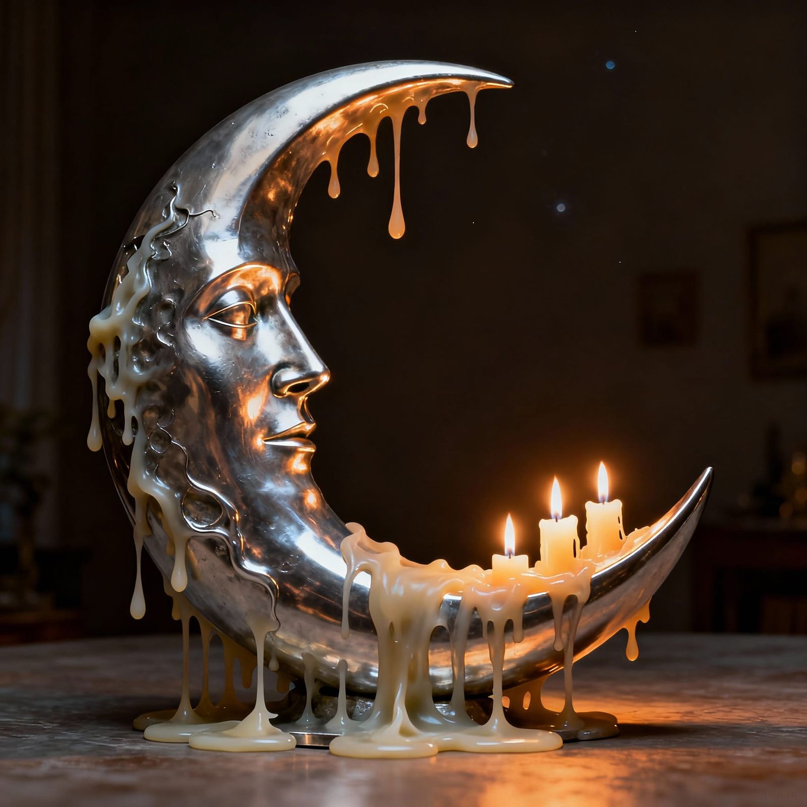 Melting Half-Moon Sculpture: Cosmic Meets Domestic