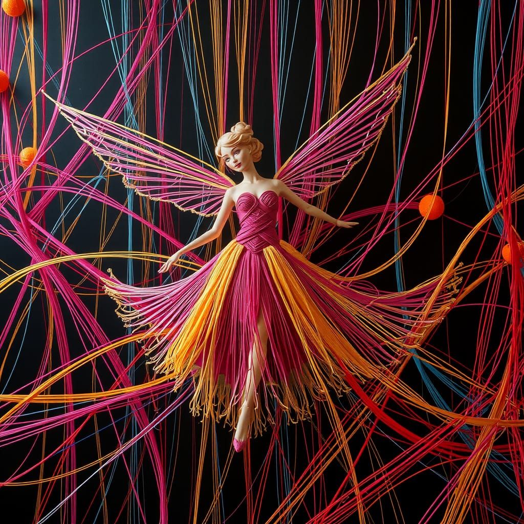 Elegant Fairy Dance as Multicolored String Art