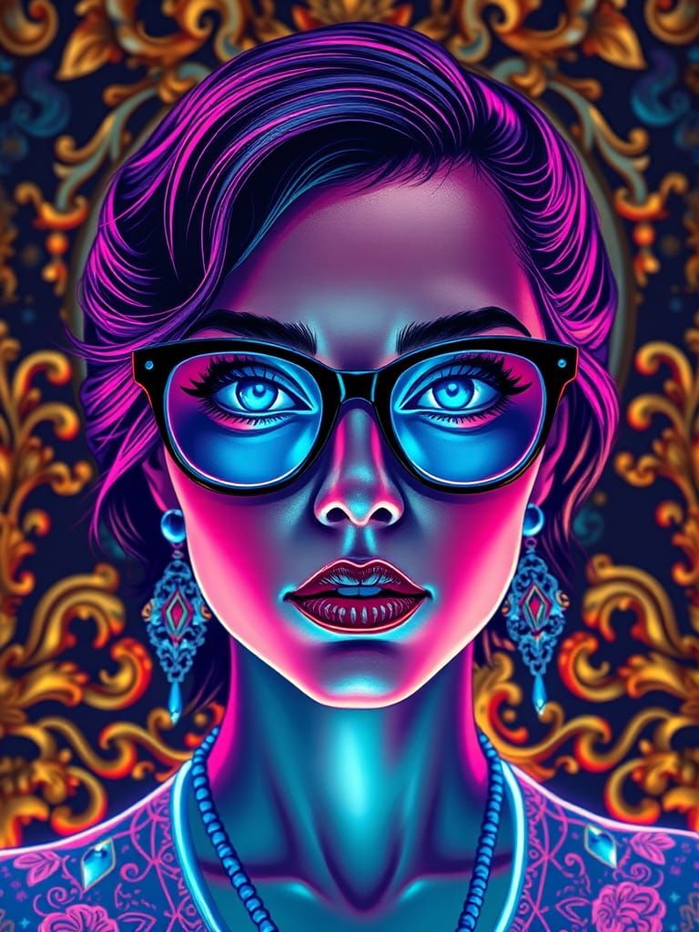 Neon Pop Art Portrait in Rococo Setting