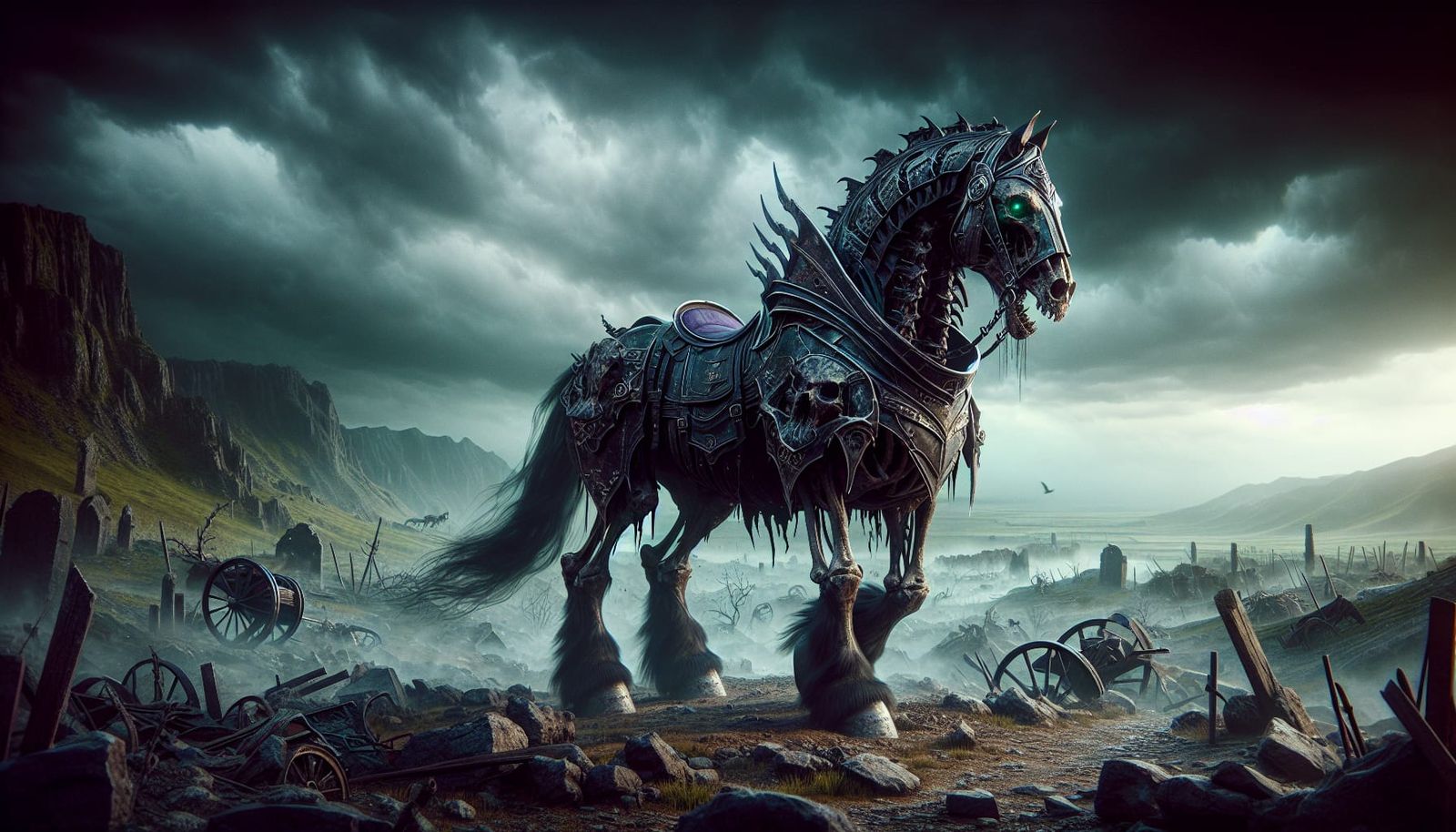Undead Clydesdale Horse on Battlefield, Digital Matte Painti...