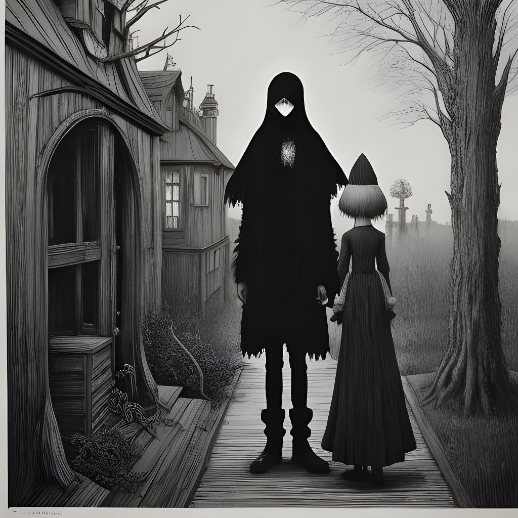 Eerie Figure Avoiding Eye Contact in Gothic Art Style