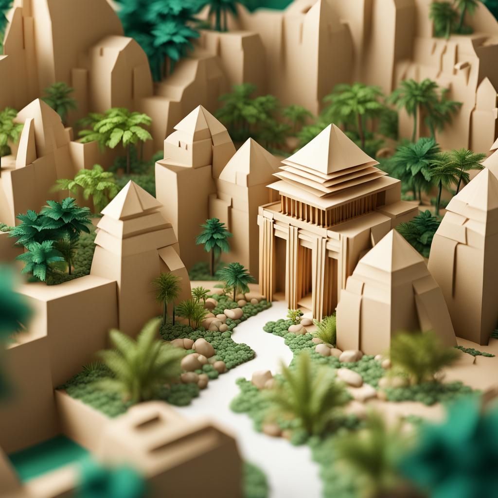 Hanging Gardens of Babylon as Origami Papercraft