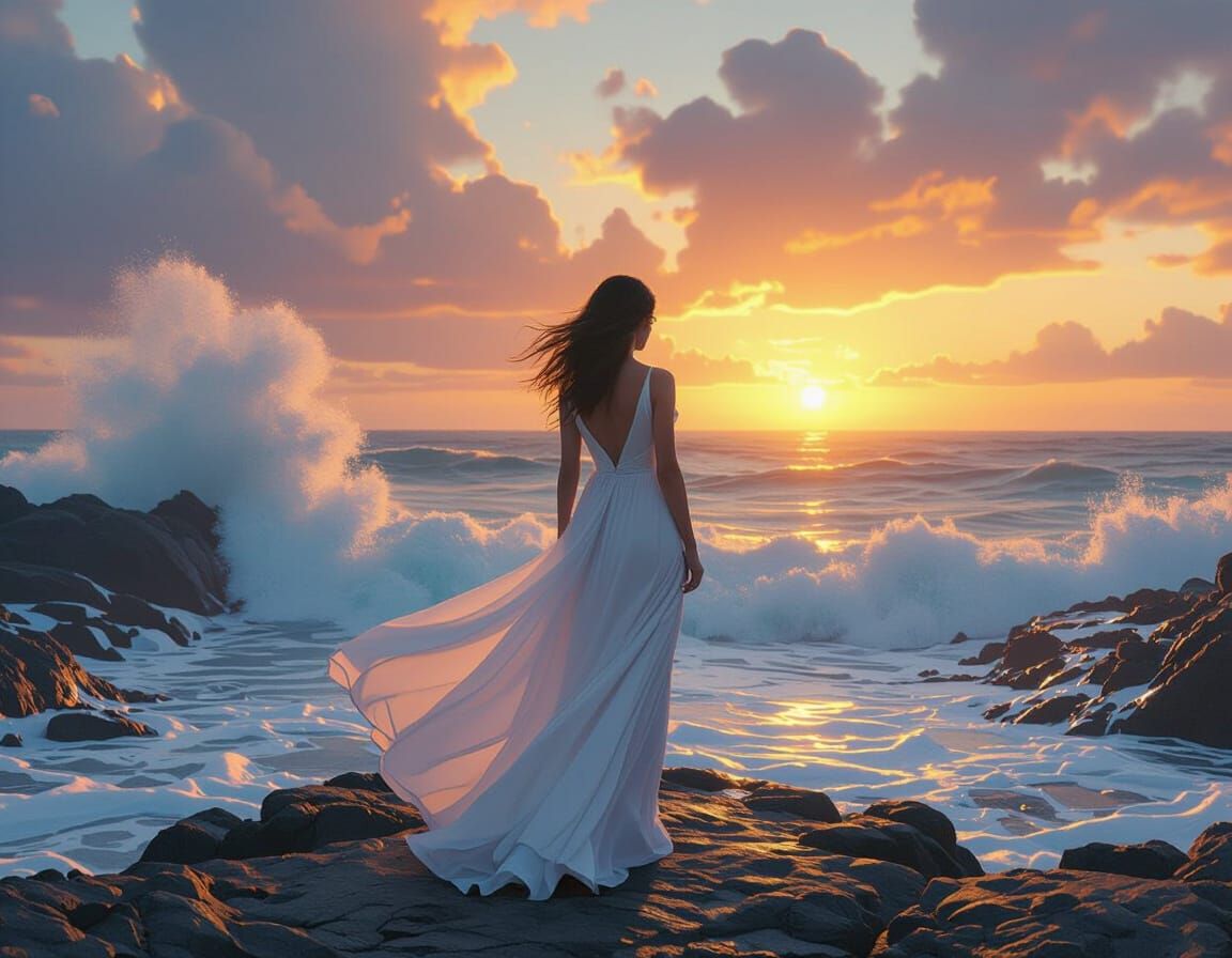 Epic Coastal Scene at Sunset in Cinematic Style