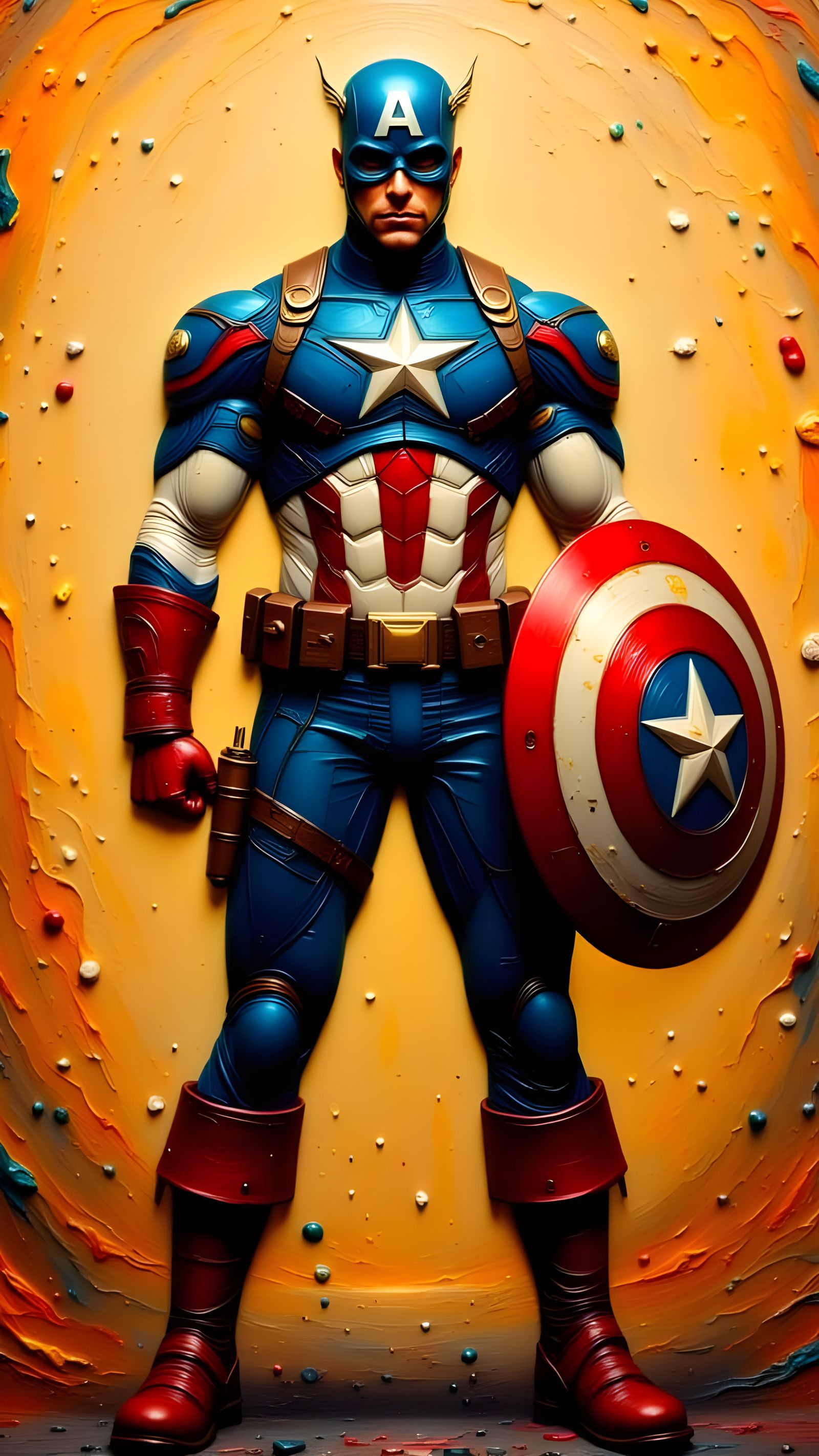 Captain America in 3D Oil Painting Style with Impasto Textur...