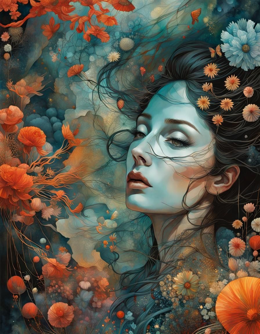 Floral Double Exposure Portrait in Watercolor Style