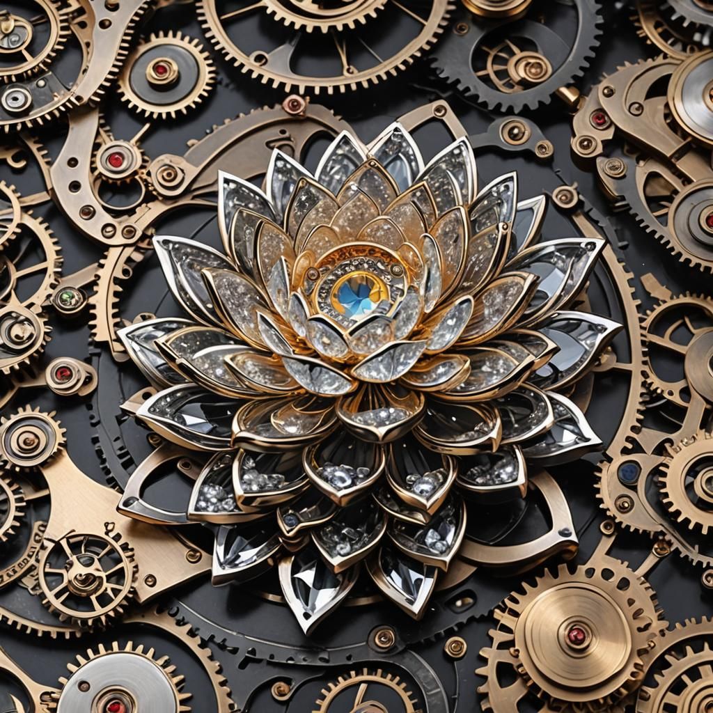 Steampunk Crystal Lotus Flower Engine