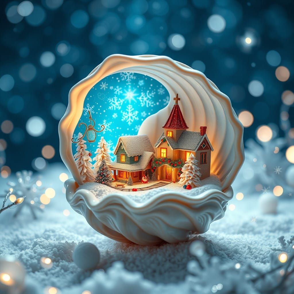 Whimsical Christmas Wonderland Inside a Seashell