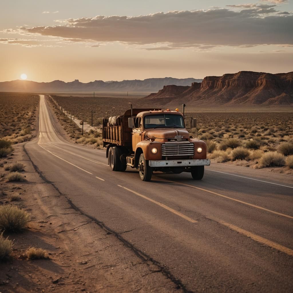 Epic Route 66 Sunset in Film Noir Style