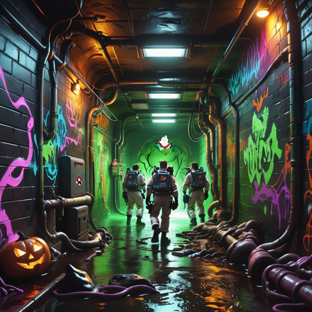 Halloween Shenanigans in Ghostbusters Sewer: 3D Digital Art