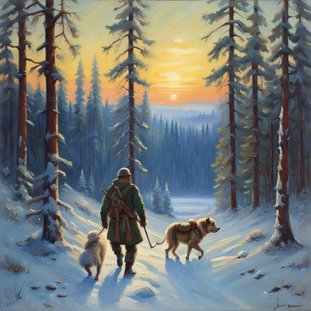 Finnish Hunter in Arctic Furs: A Gurney-Style Oil Painting