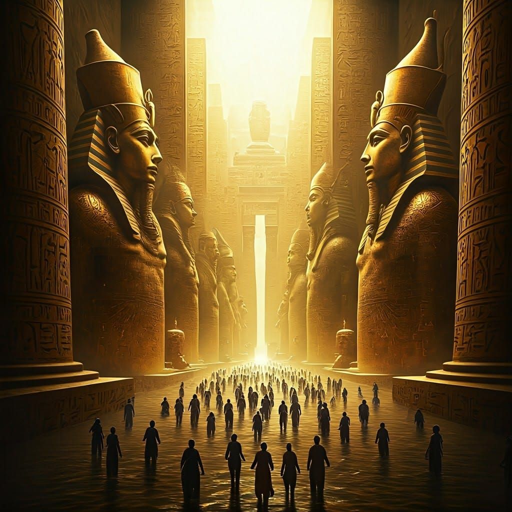 Egyptian Deities in Gilded Art Nouveau Scene