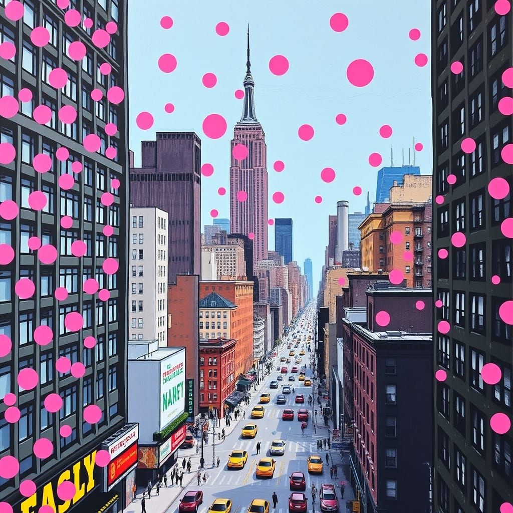 Manhattan covered in bright pink polka dots