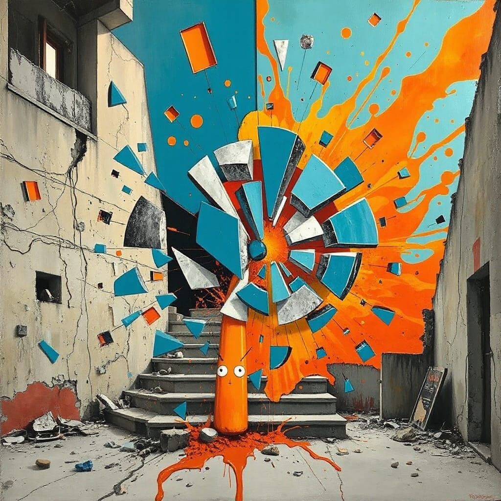 Abstract Silence Explosion in Cyan and Orange