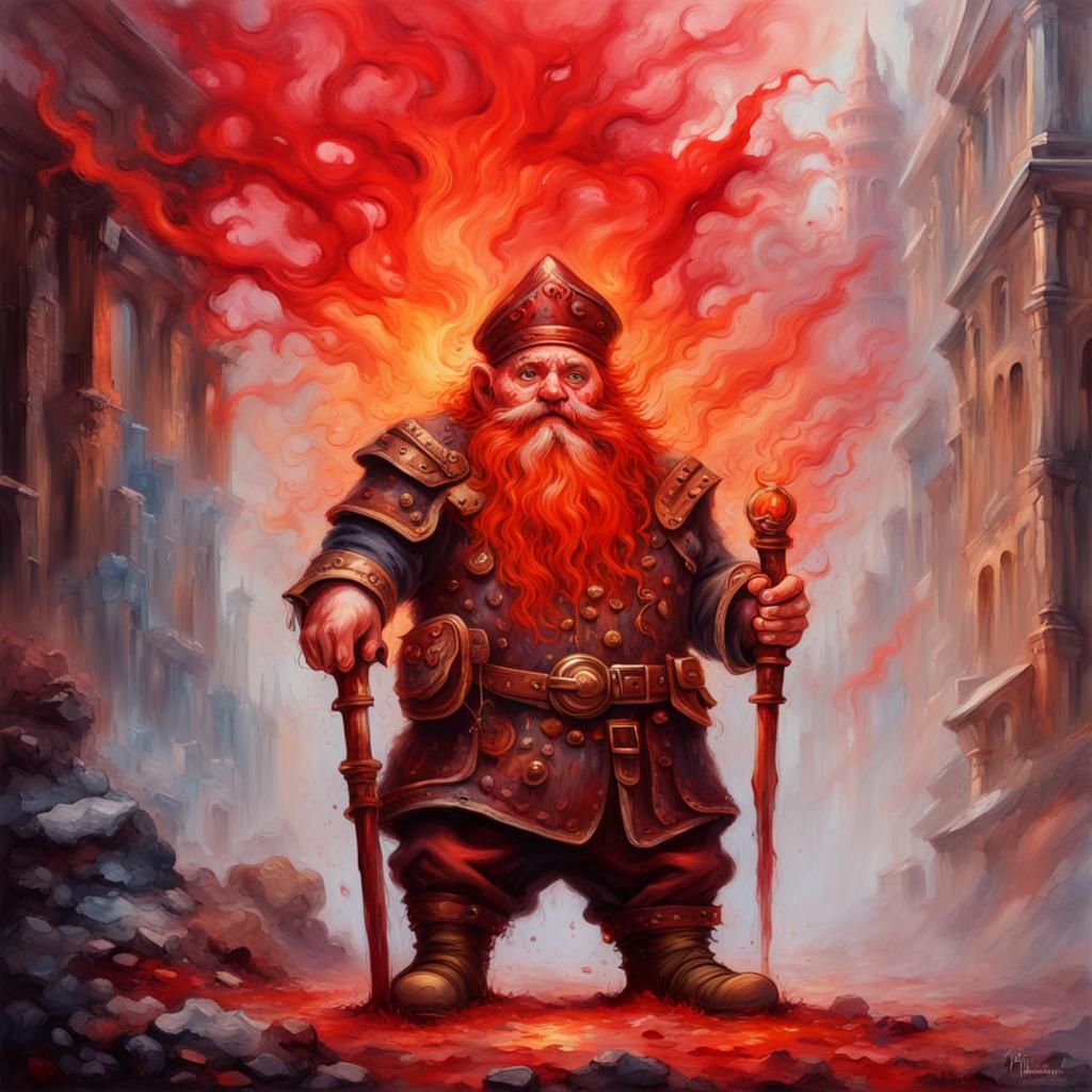 Dwarf in Graffiti Art with Red Flame Background