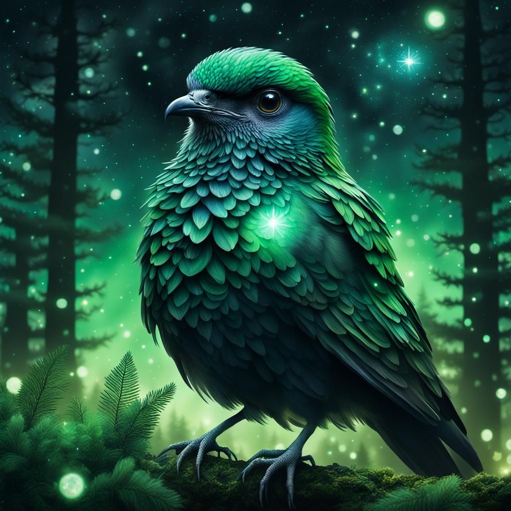 Majestic Bird in Starry Nebula Forest