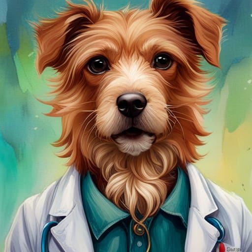 Adorable Dog Doctor Portrait in Fantasy Style