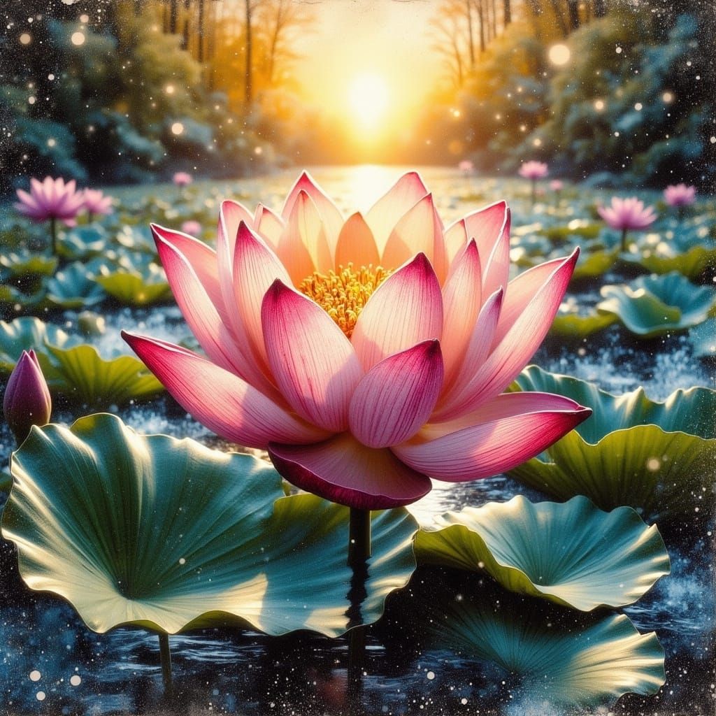 Lotus Flower in Klimt, Rothko, and Matisse Styles