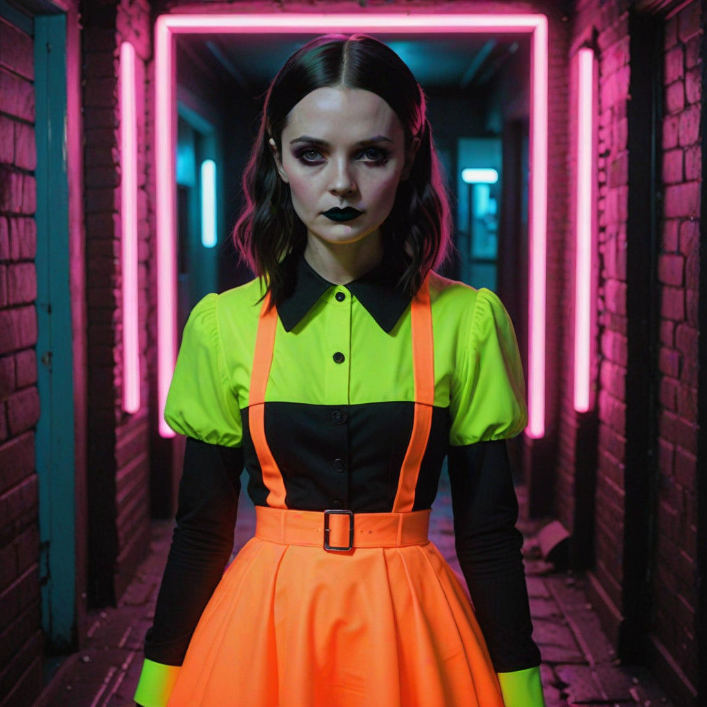 Wednesday Addams in Neon, Unleashing a Nightmare in Bright C...