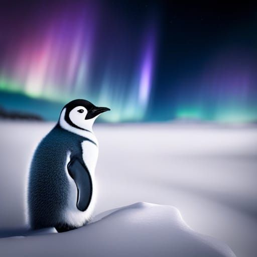 Cutest Baby Penguin in Arctic Aurora