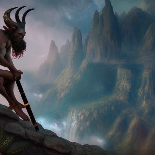 Detailed Satyr with Flute Fantasy Concept Art
