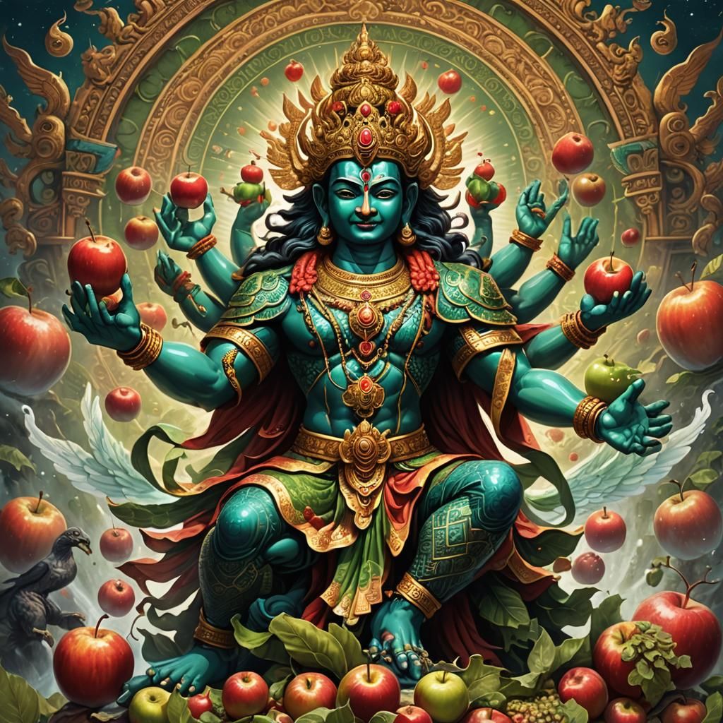 Lord Vishnu and Garuda Made of Apples