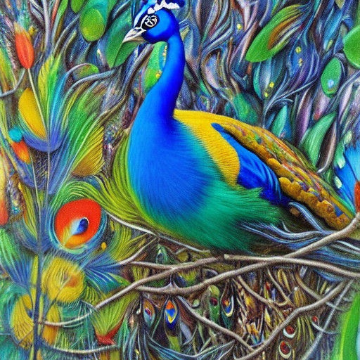 Surrealist Peacock in Vibrant Forest