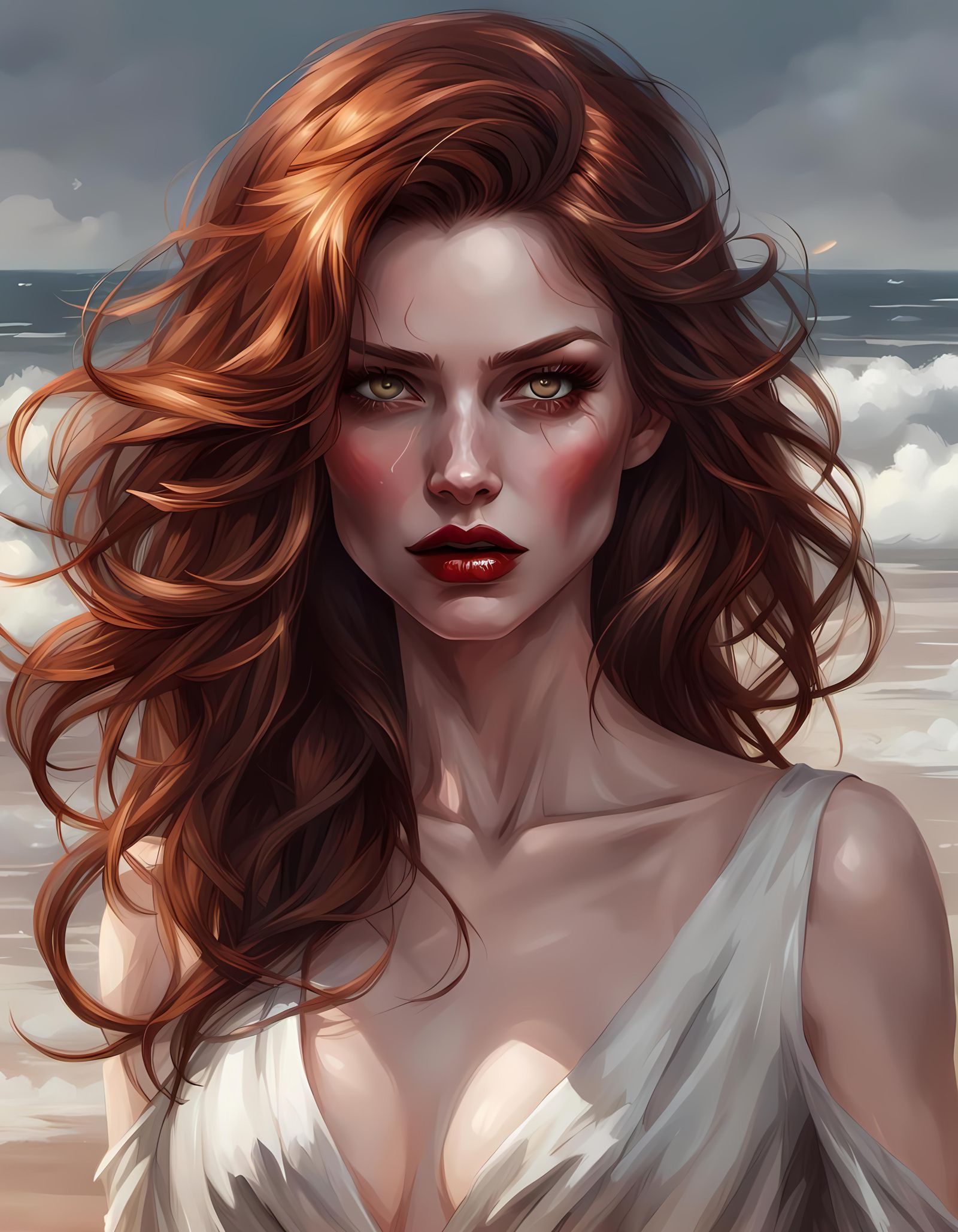 Sad Woman with Amber Eyes: Hyperdetailed Portrait