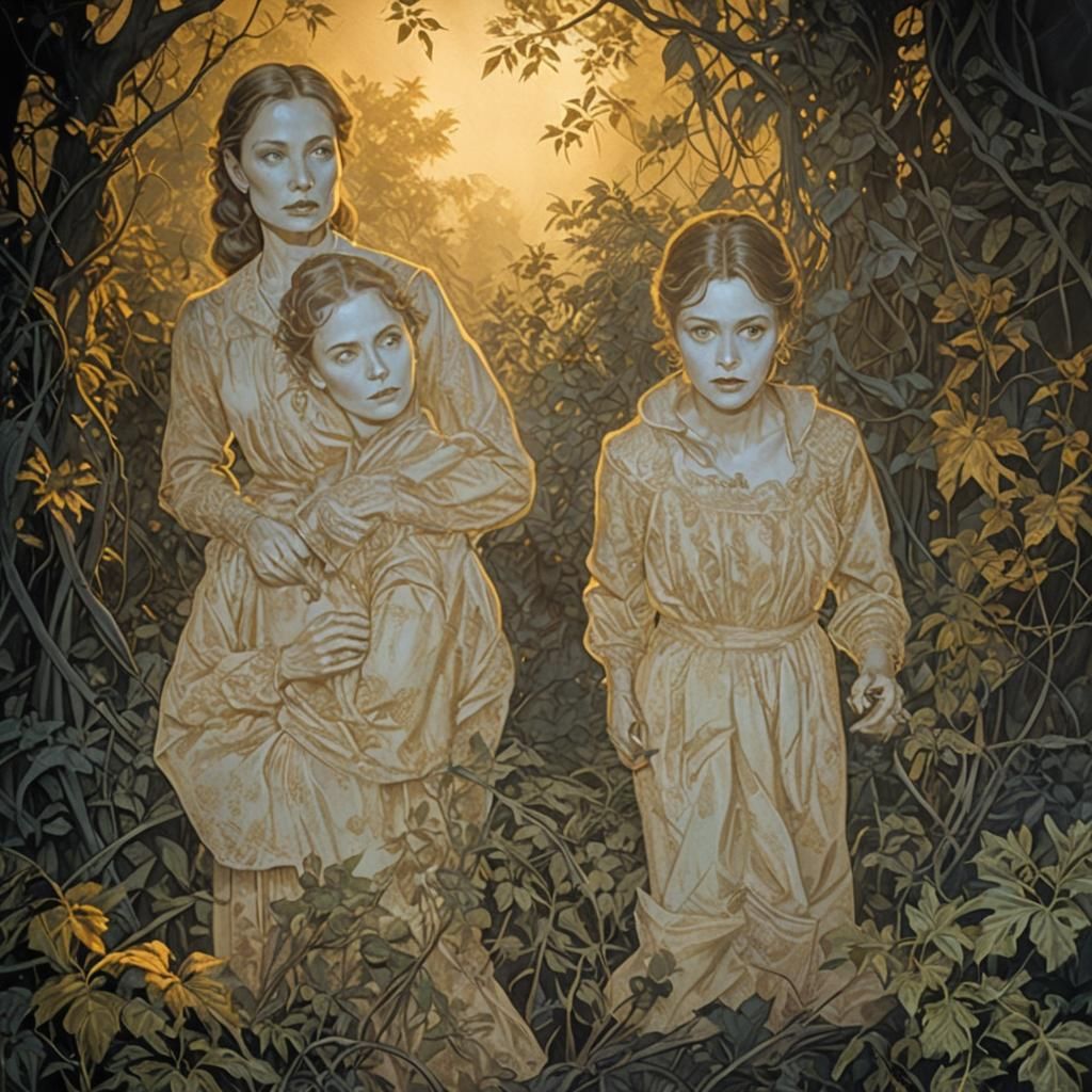 Victorian Woman in Overgrown Garden, Film Noir Art