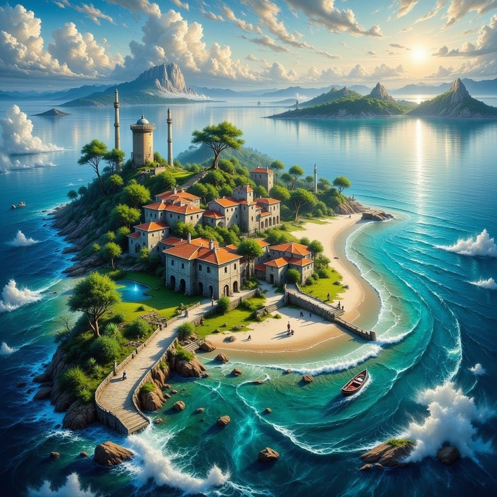 Aerial View of Poveglia Island in Impressionist Style