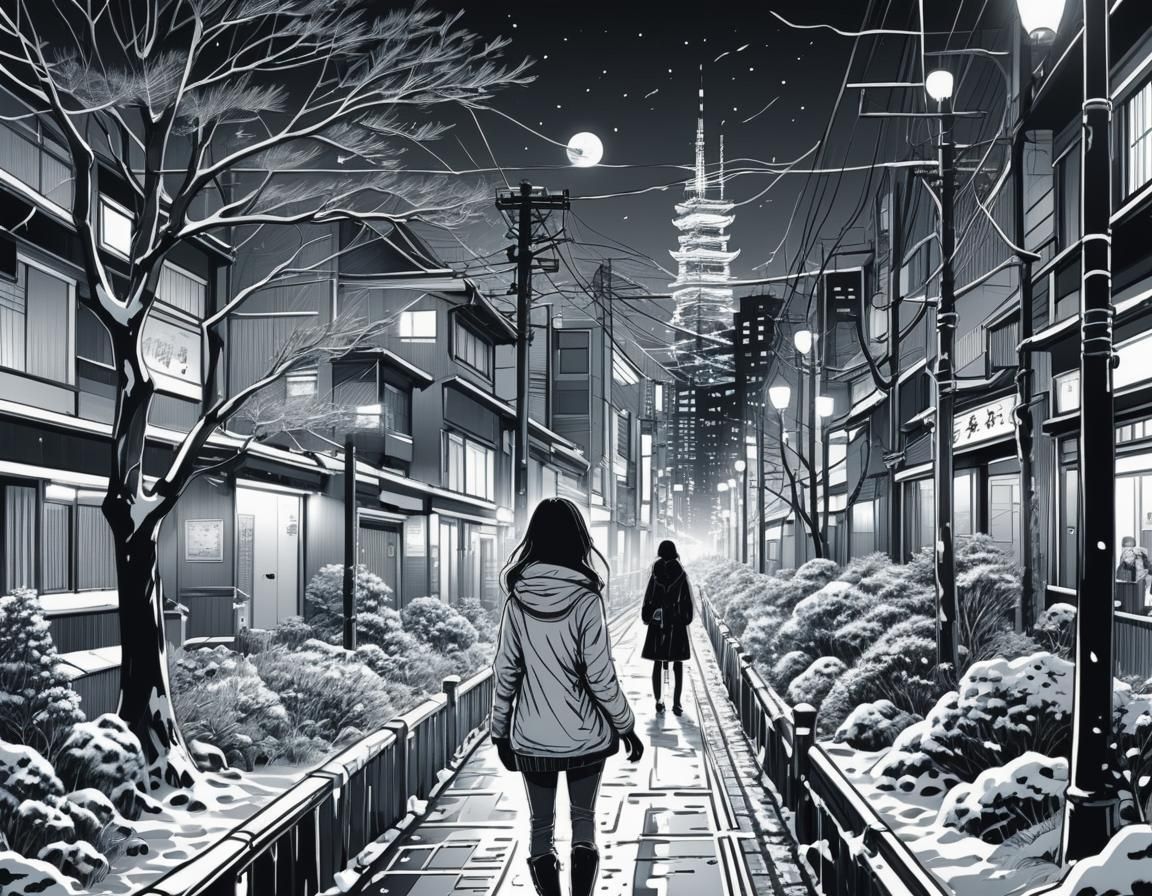 Winter Nights in Tokyo Line Art Wonderland