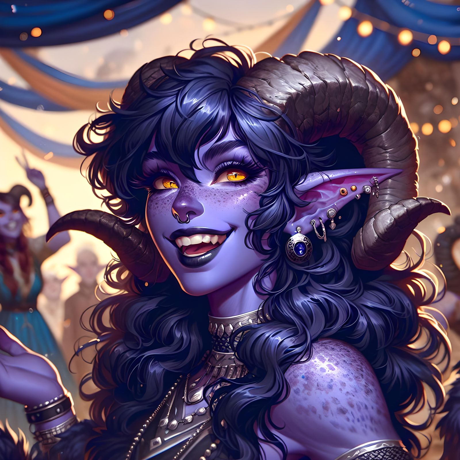 Joyful Tiefling Woman in a Festive Celebration