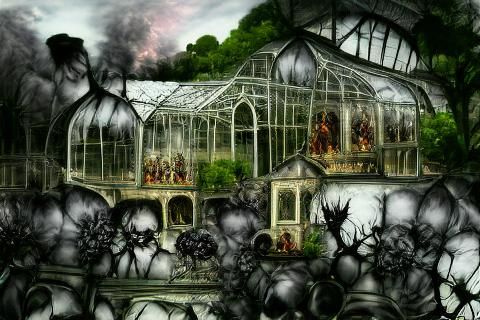 Victorian Glasshouse with Tortured Souls: Digital Art