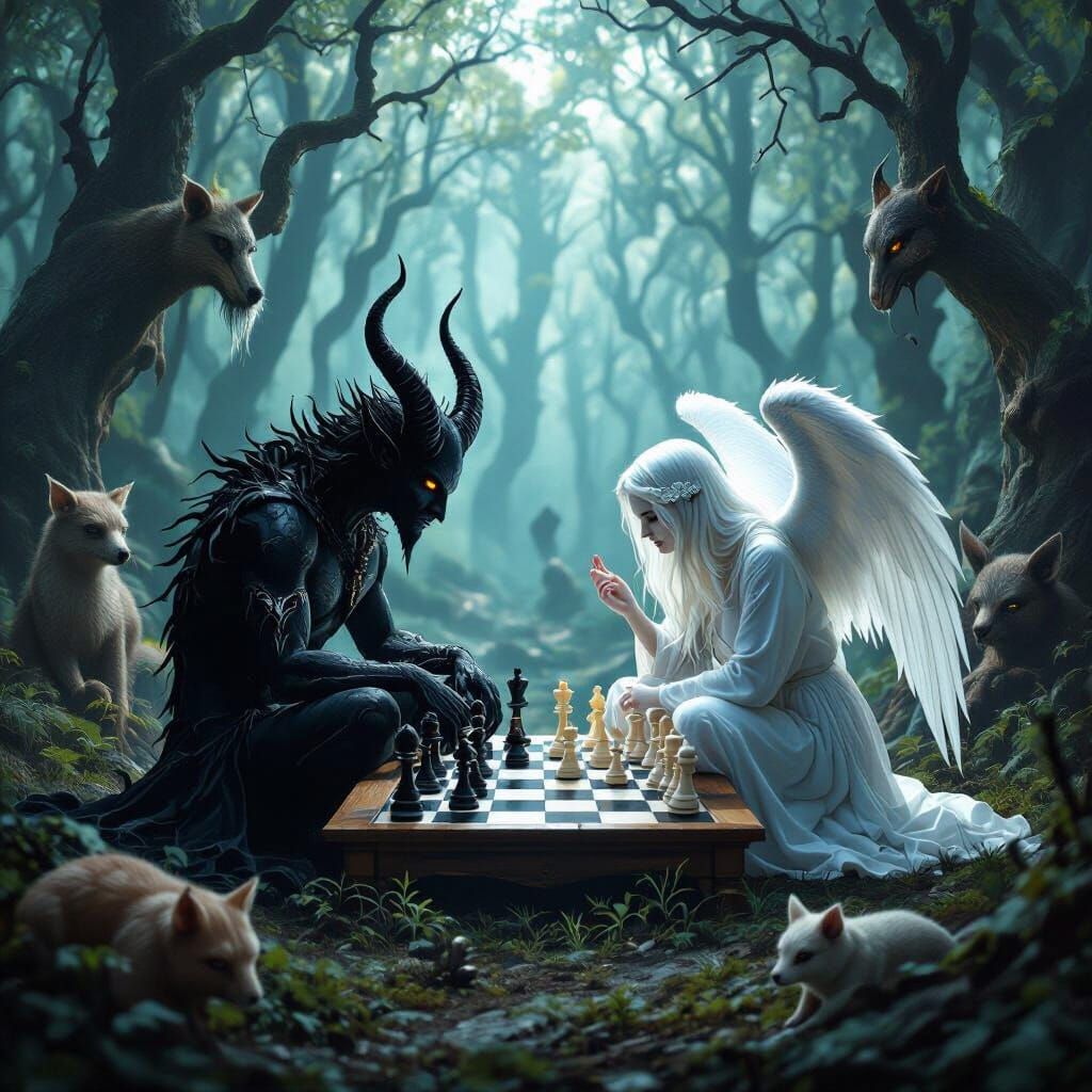 Black Demon and White Angel Play Chess