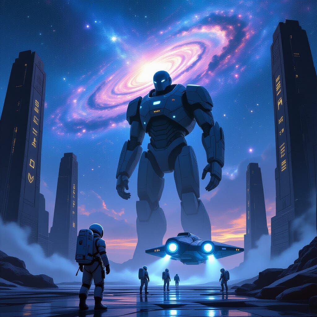 Colossal Engineer in Alien Landscape, Cinematic Sci-Fi